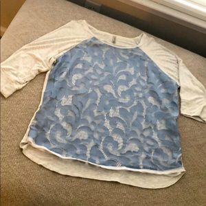 Sweet Grey 3/4 sleeve lace & jersey t-shirt medium